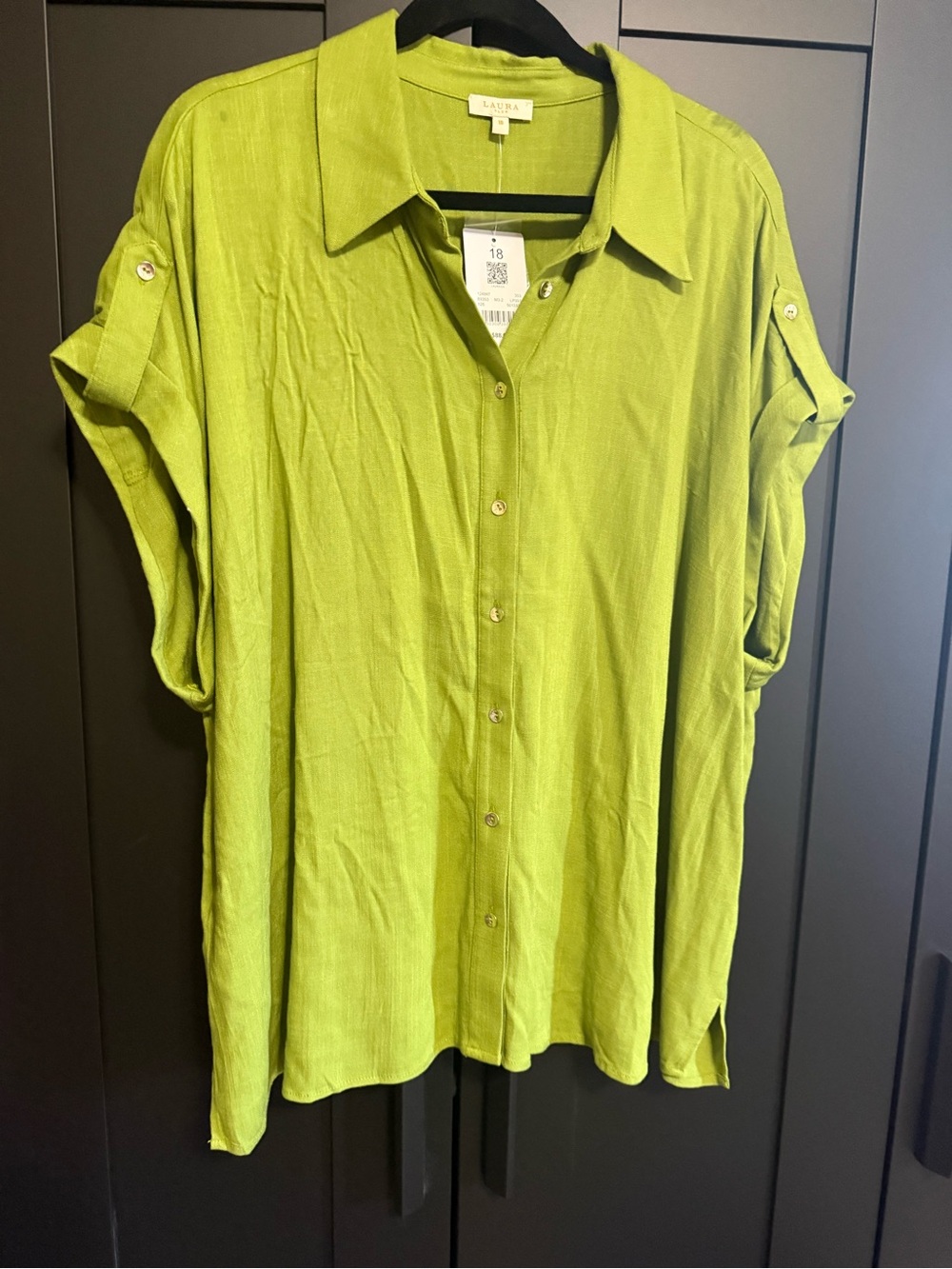 Lacma Lime Roll-Tab Button Down Shirt for Women